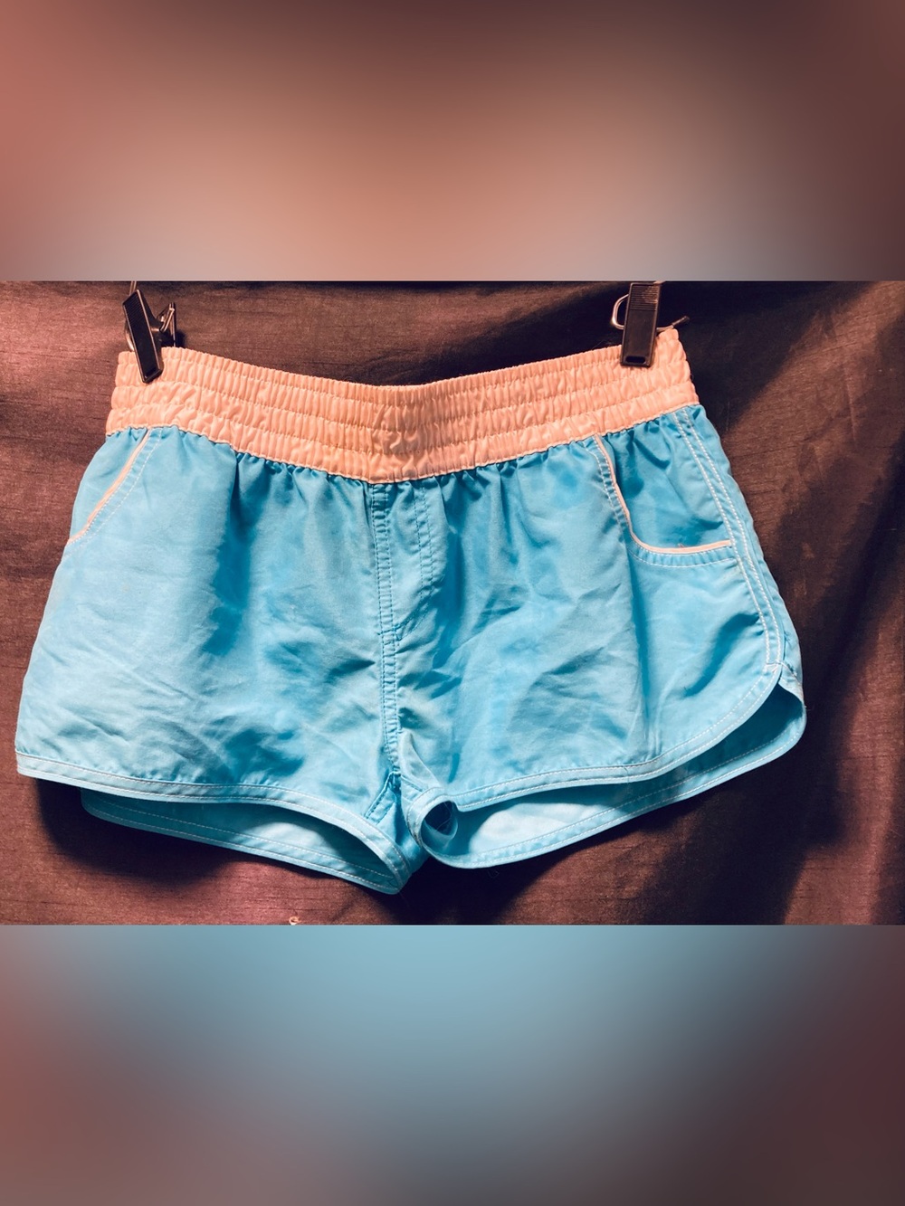 Light Blue White Swim Board Shorts Retro Beach Women S